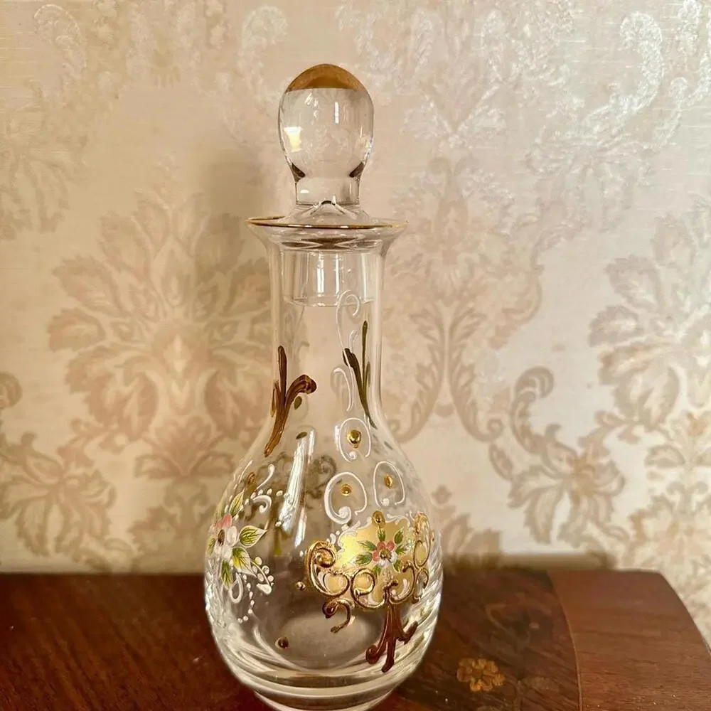 Vintage & Delicate Hand-Painted Romanian Glass Decanter from early 1900s